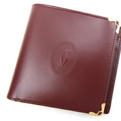 Cartier Bi-fold Wallet Must de L3000451 Bordeaux Leather Compact Men's