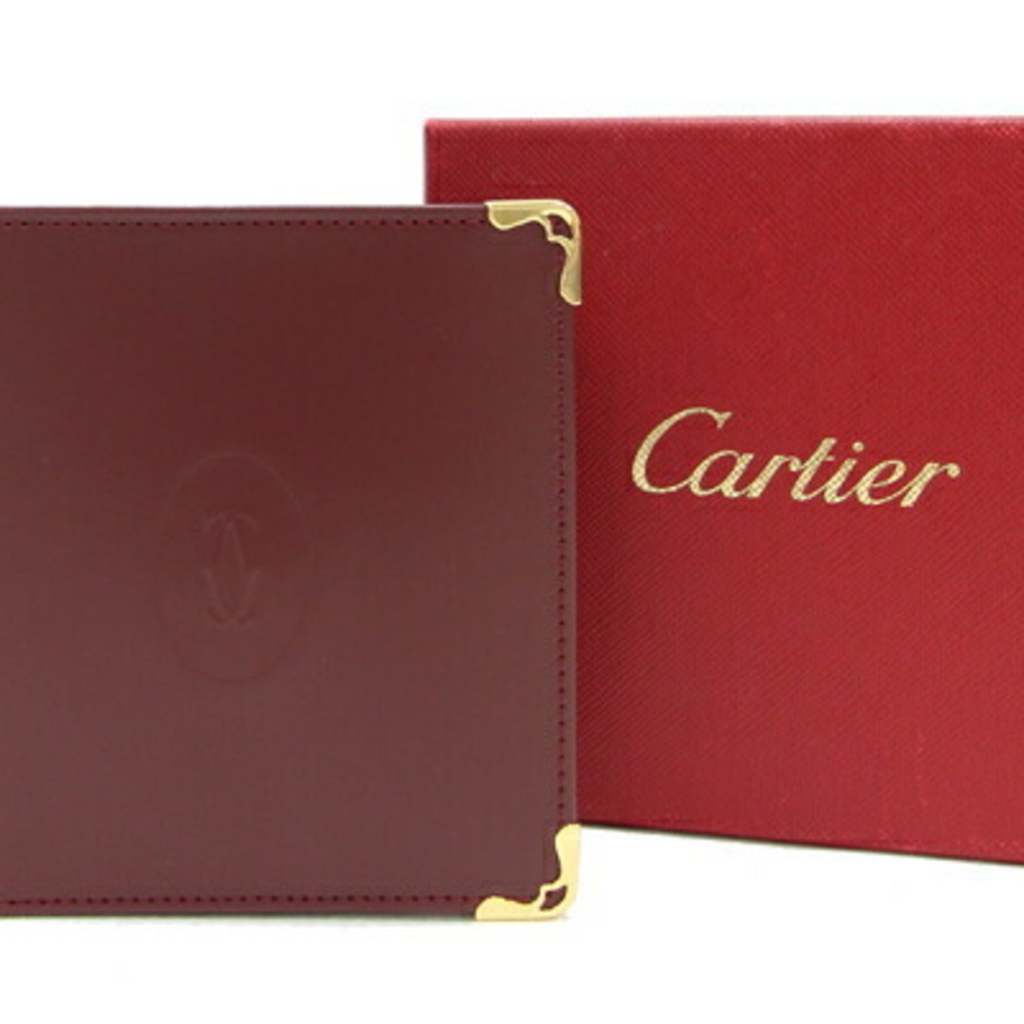 Cartier Bi-fold Wallet Must de L3000451 Bordeaux Leather Compact Men's