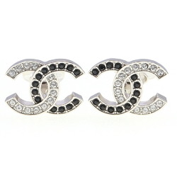 Chanel Earrings Coco Mark Silver Black Metal Rhinestone B22A 2022 Model Year Women's CHANEL