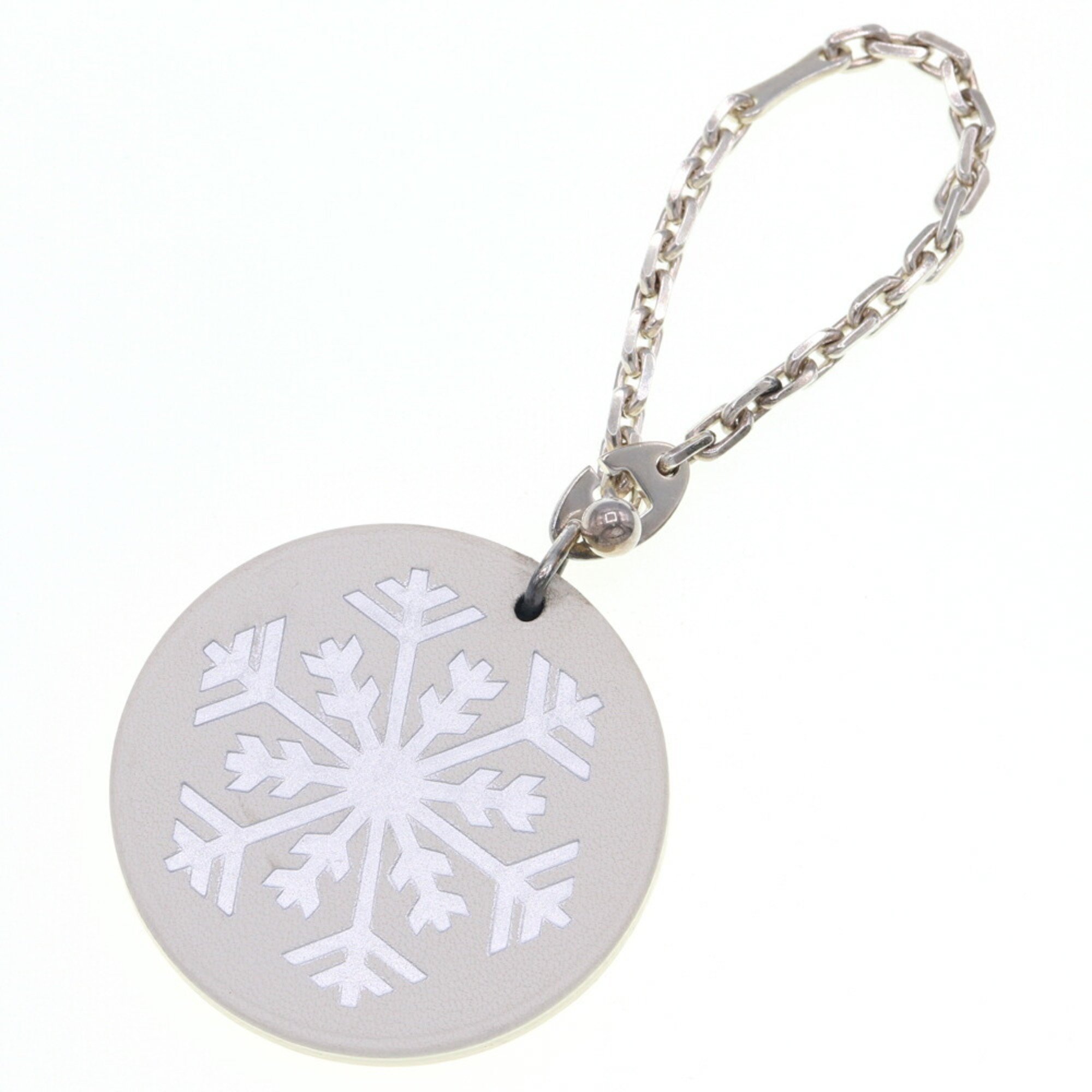 Hermes Bag Charm Off-White Leather Keychain Snowflake Women's HERMES