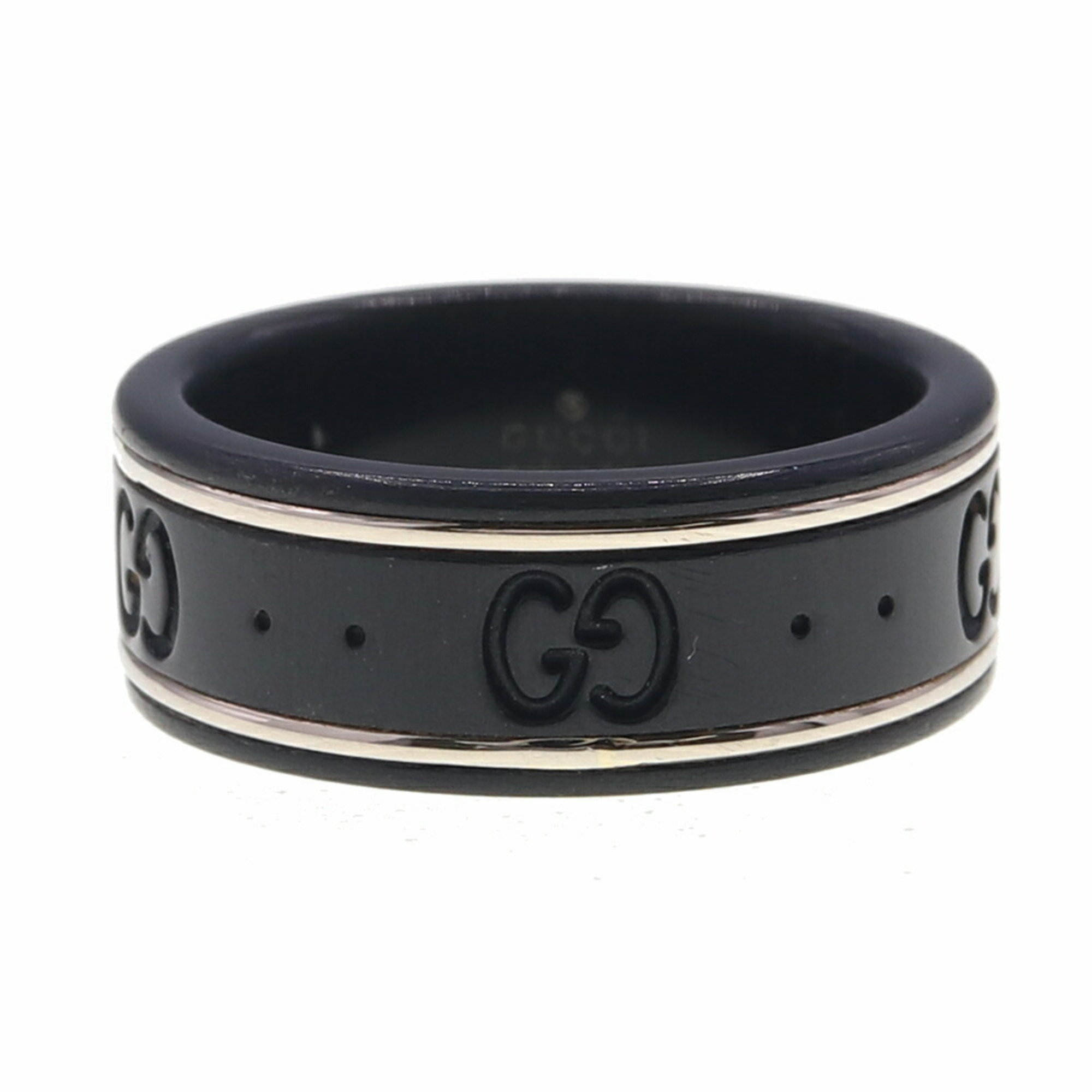 Gucci Ring Icon 225985 Black Silver K18WG Synthetic Corundum Size 10 GG Women's GUCCI