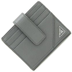 Prada Card Case 2MC049 Grey Leather Bifold Holder Pass Triangle Women Men PRADA