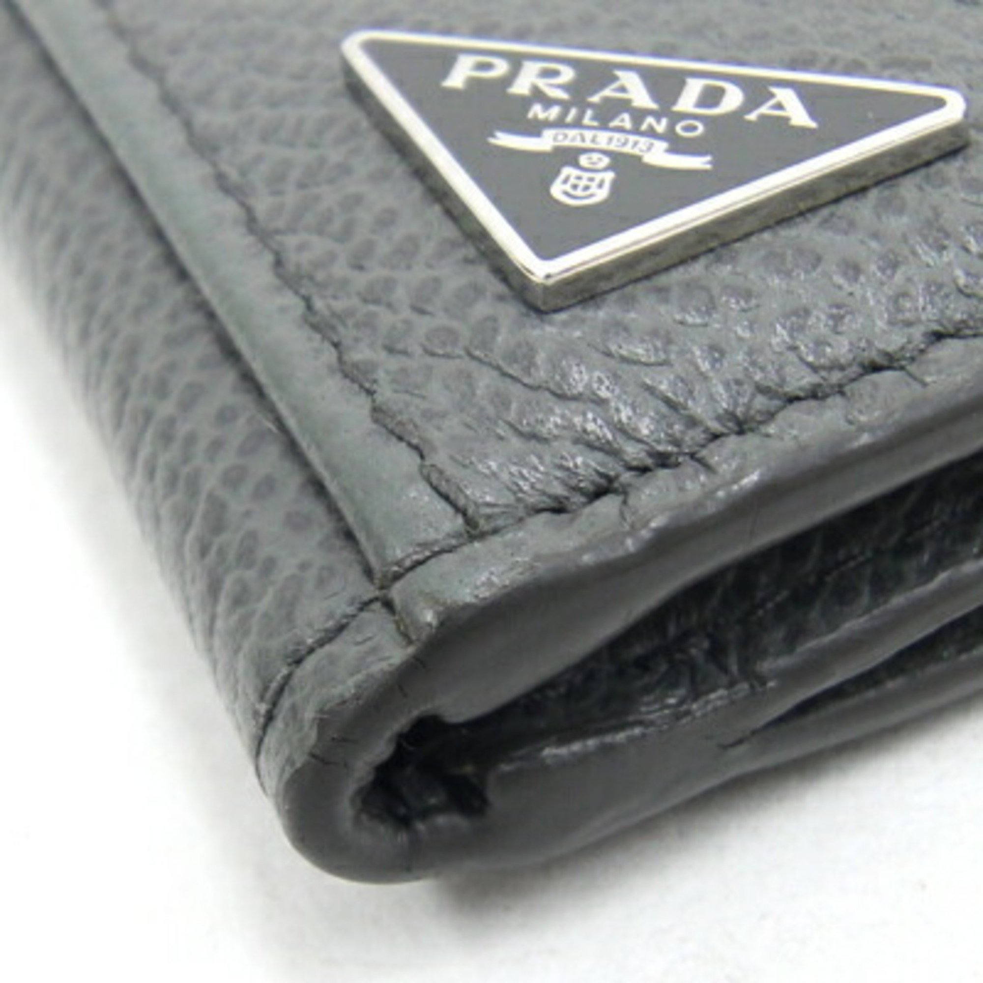 Prada Card Case 2MC049 Grey Leather Bifold Holder Pass Triangle Women Men PRADA