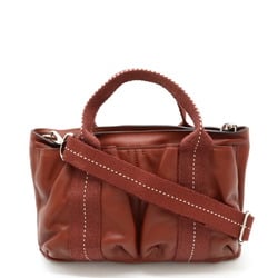 HERMES Caravan Horizontal PM Handbag Tote Bag Shoulder Veauderma Leather Bordeaux Red