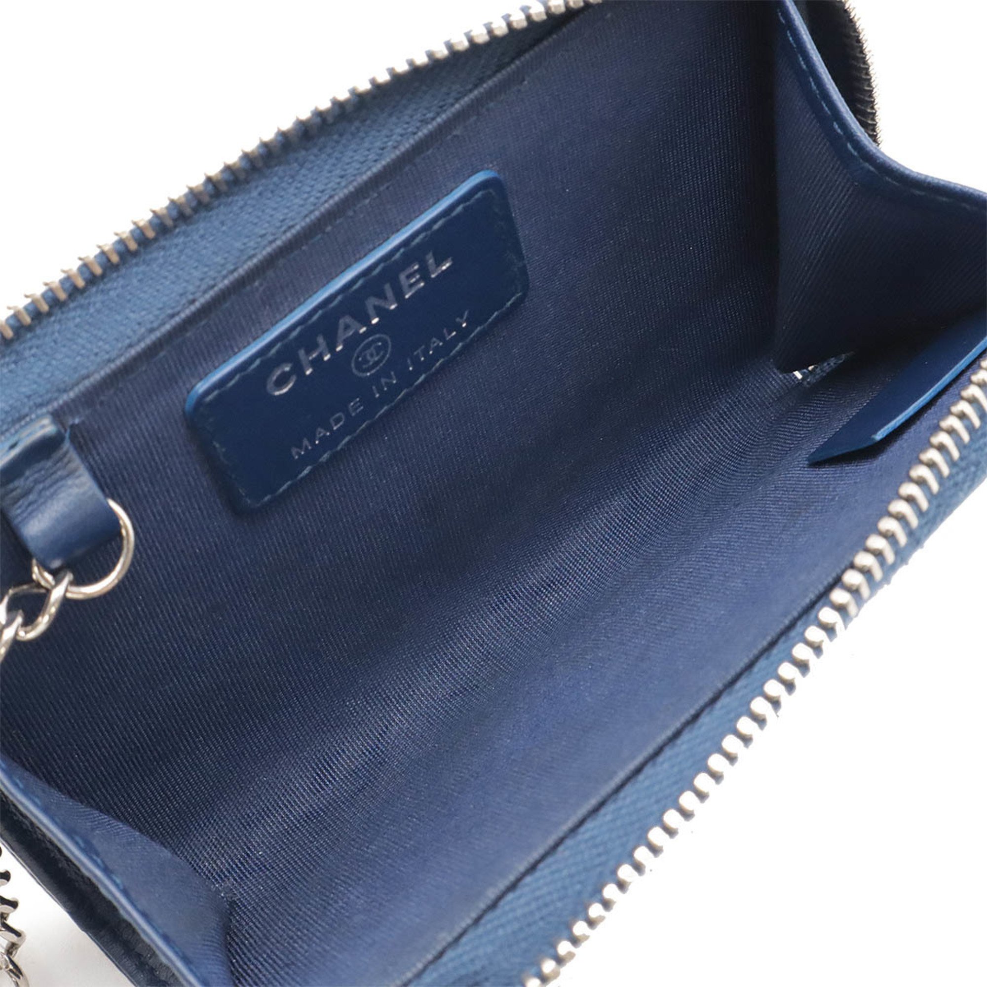 CHANEL Chanel Matelasse Coco Mark Coin Case L-Shaped Caviar Skin Blue