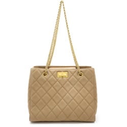 CHANEL 2.55 Chain Tote Bag Shoulder Turnlock Caviar Skin Leather Beige