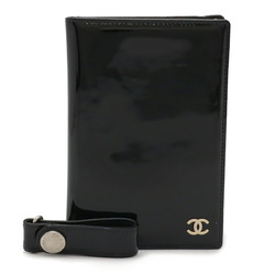 CHANEL Coco Mark Passport Case Cover Card Patent Leather Enamel Black