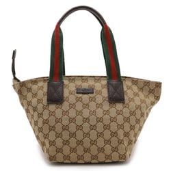 GUCCI GG Canvas Sherry Line Tote Bag Handbag Leather Khaki Beige Dark Brown Red Green 131228