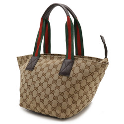 GUCCI GG Canvas Sherry Line Tote Bag Handbag Leather Khaki Beige Dark Brown Red Green 131228