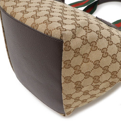 GUCCI GG Canvas Sherry Line Tote Bag Handbag Leather Khaki Beige Dark Brown Red Green 131228