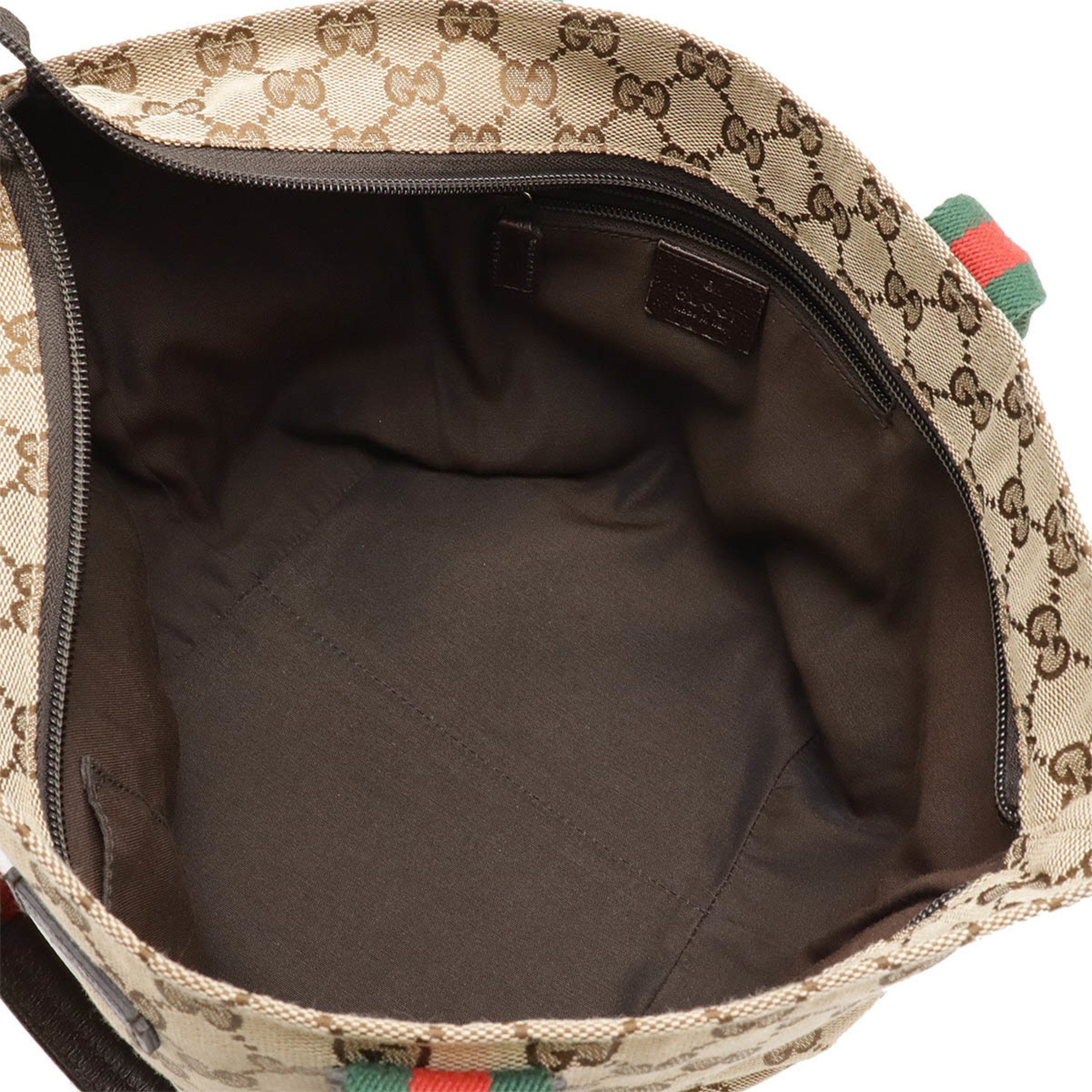 GUCCI GG Canvas Sherry Line Tote Bag Handbag Leather Khaki Beige Dark Brown Red Green 131228