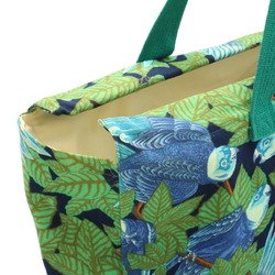 HERMES Hermes Tote Bag Large Shoulder Bird Motif Pattern Canvas Green Blue