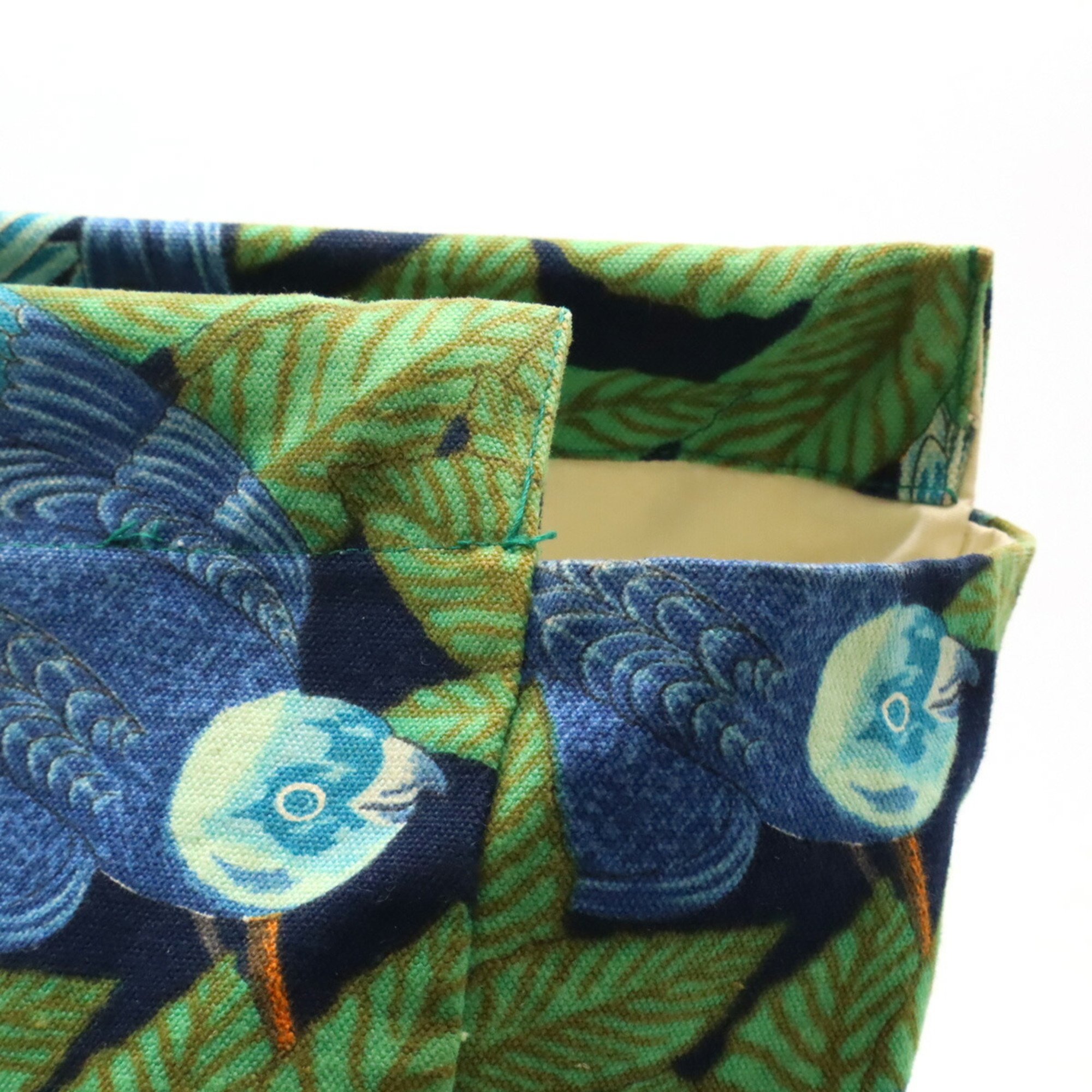 HERMES Hermes Tote Bag Large Shoulder Bird Motif Pattern Canvas Green Blue