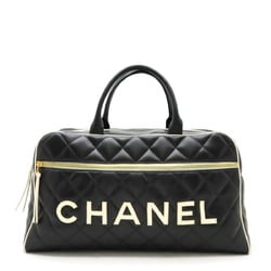 CHANEL Chanel Matelasse Bowling Bag Boston Travel Leather Black White