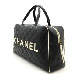 CHANEL Chanel Matelasse Bowling Bag Boston Travel Leather Black White