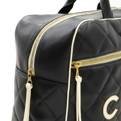 CHANEL Chanel Matelasse Bowling Bag Boston Travel Leather Black White