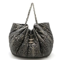 CHANEL Coco Cabas GM Mark Tote Bag Shoulder Chain Coated Canvas Gray Silver