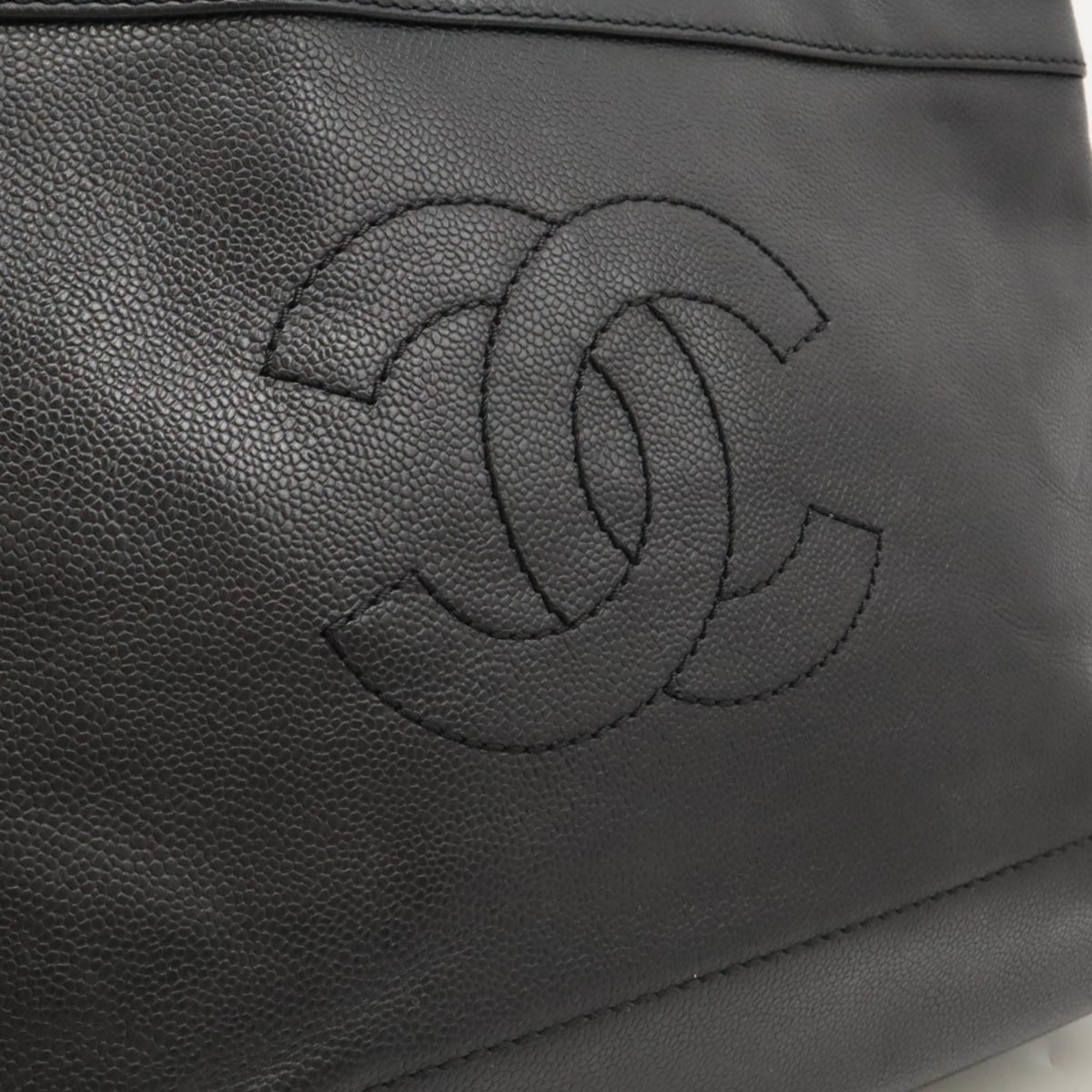 CHANEL Coco Mark Tote Bag Shoulder Large Caviar Skin Leather Black