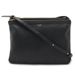 CELINE Trio Large Shoulder Bag Pochette Pouch Lambskin Leather Black 171453