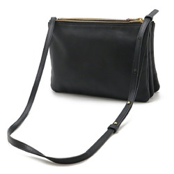 CELINE Trio Large Shoulder Bag Pochette Pouch Lambskin Leather Black 171453