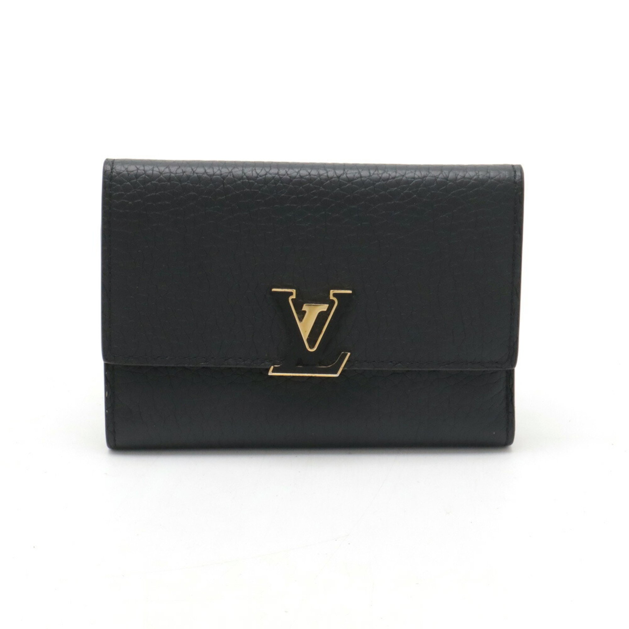 LOUIS VUITTON Louis Vuitton Portefeuille Capucines Compact Tri-fold Wallet Taurillon Leather Noir Hot Pink M62157