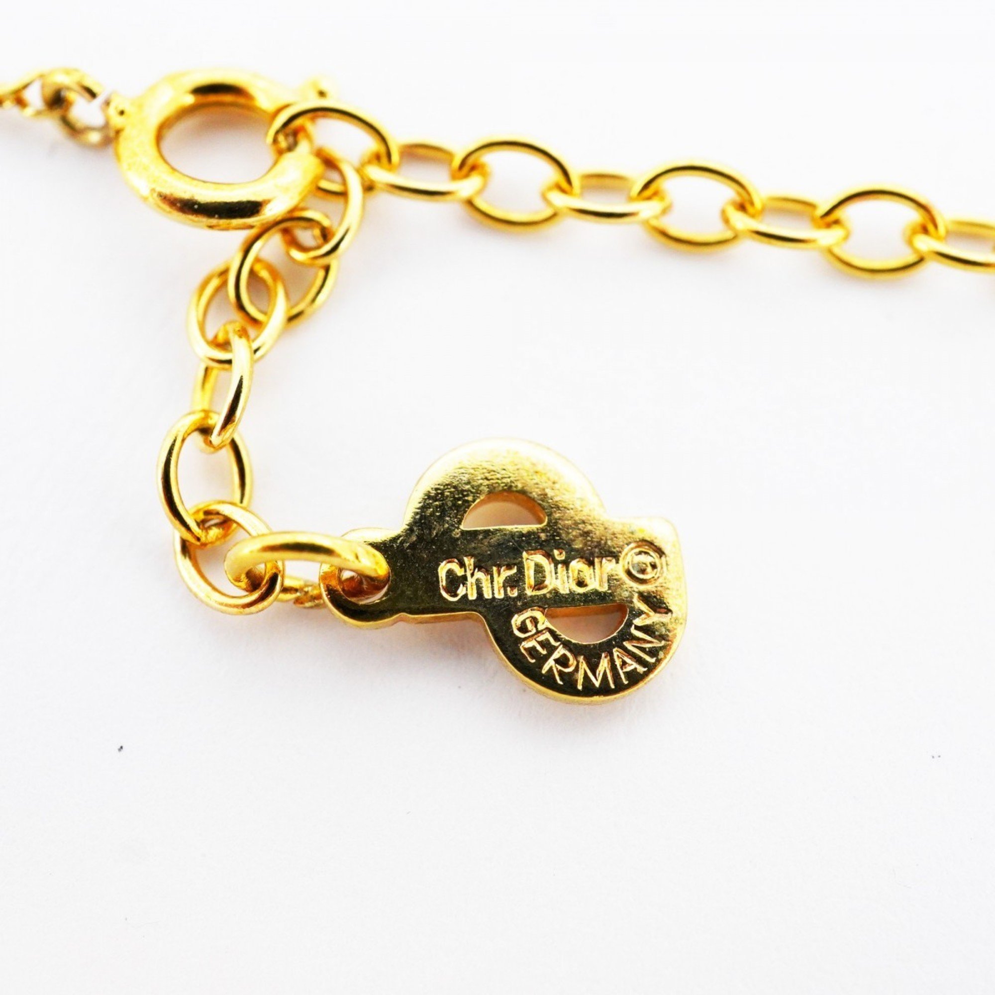 Christian Dior Necklace CD Rhinestone GP Plated Gold Ladies