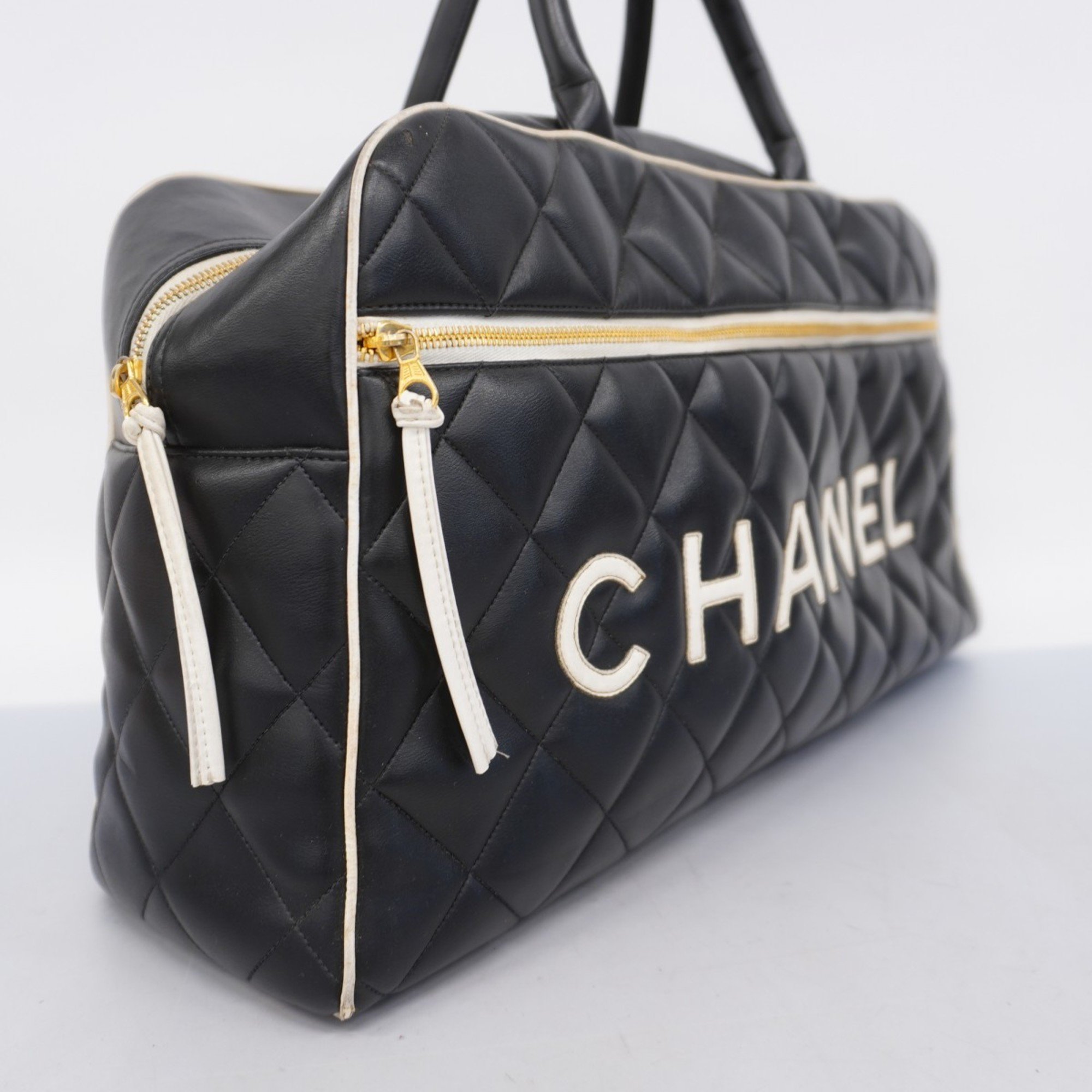 Chanel Boston Bag Matelasse Leather Black Women's