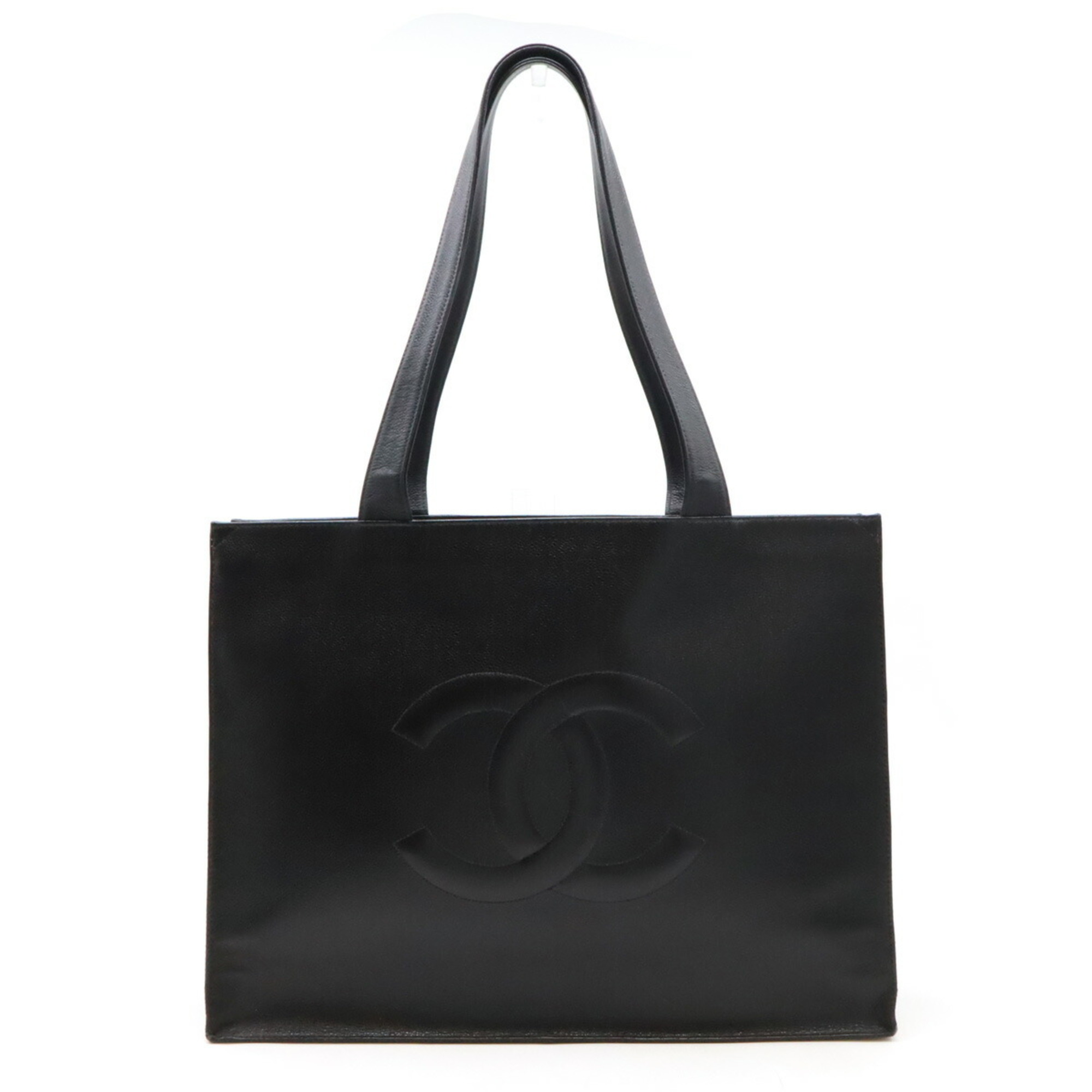 CHANEL Coco Mark Tote Bag Large Shoulder Caviar Skin Leather Black