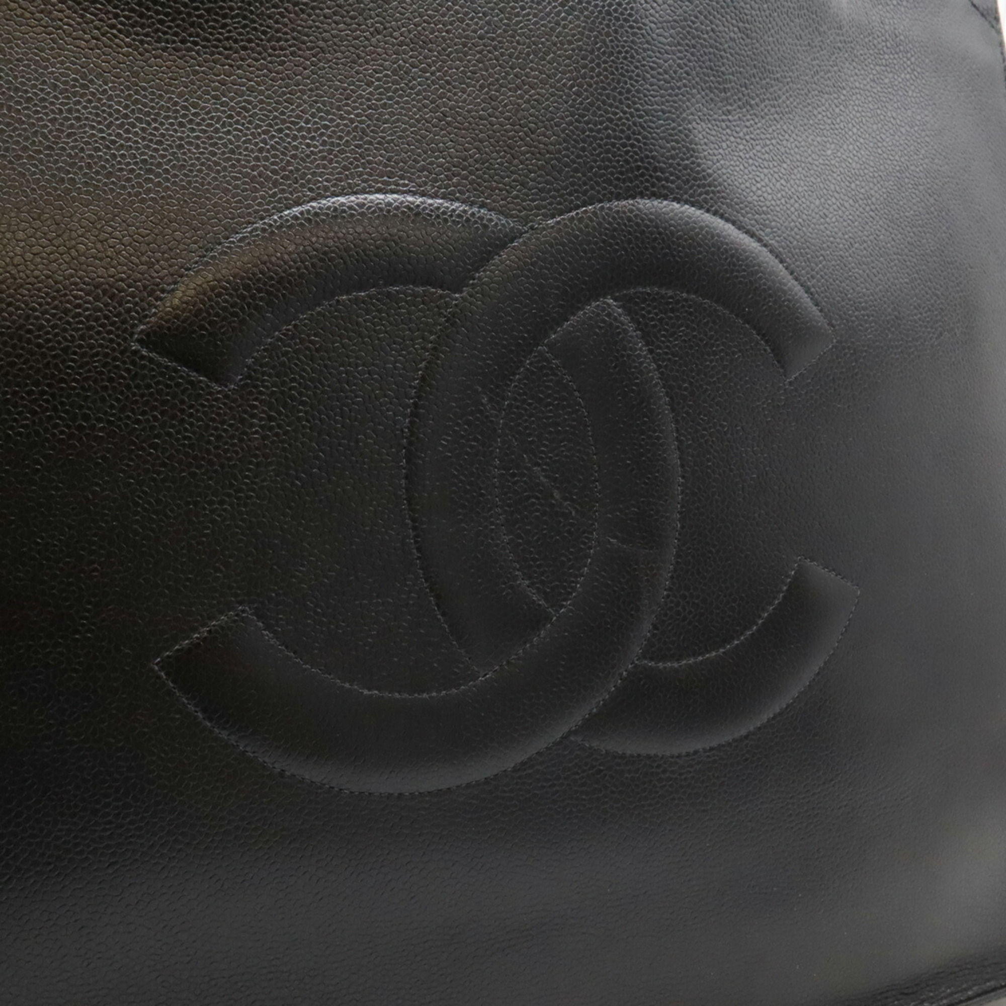 CHANEL Coco Mark Tote Bag Large Shoulder Caviar Skin Leather Black