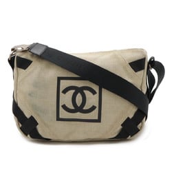 CHANEL Chanel Sport Line Coco Mark Shoulder Bag Canvas Beige Black