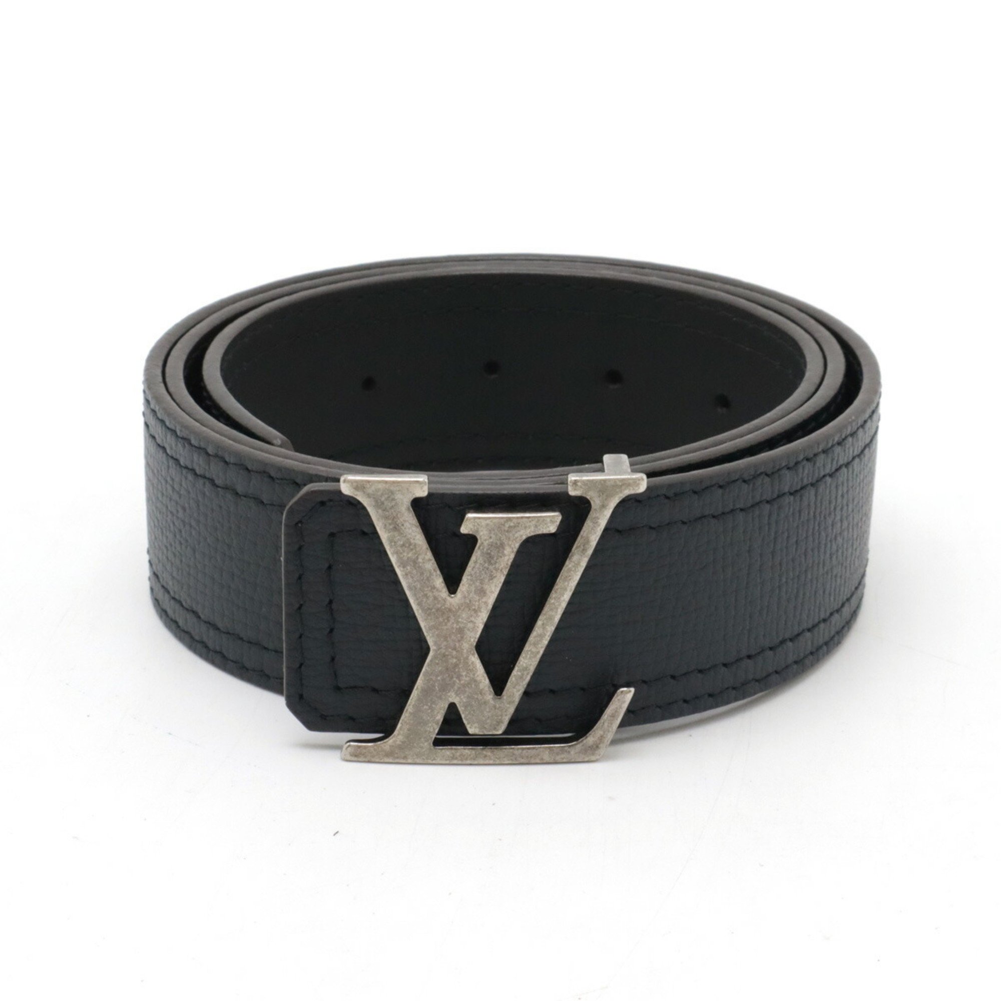 LOUIS VUITTON Louis Vuitton Santur LV Initial Belt Leather Black #90 M9903U