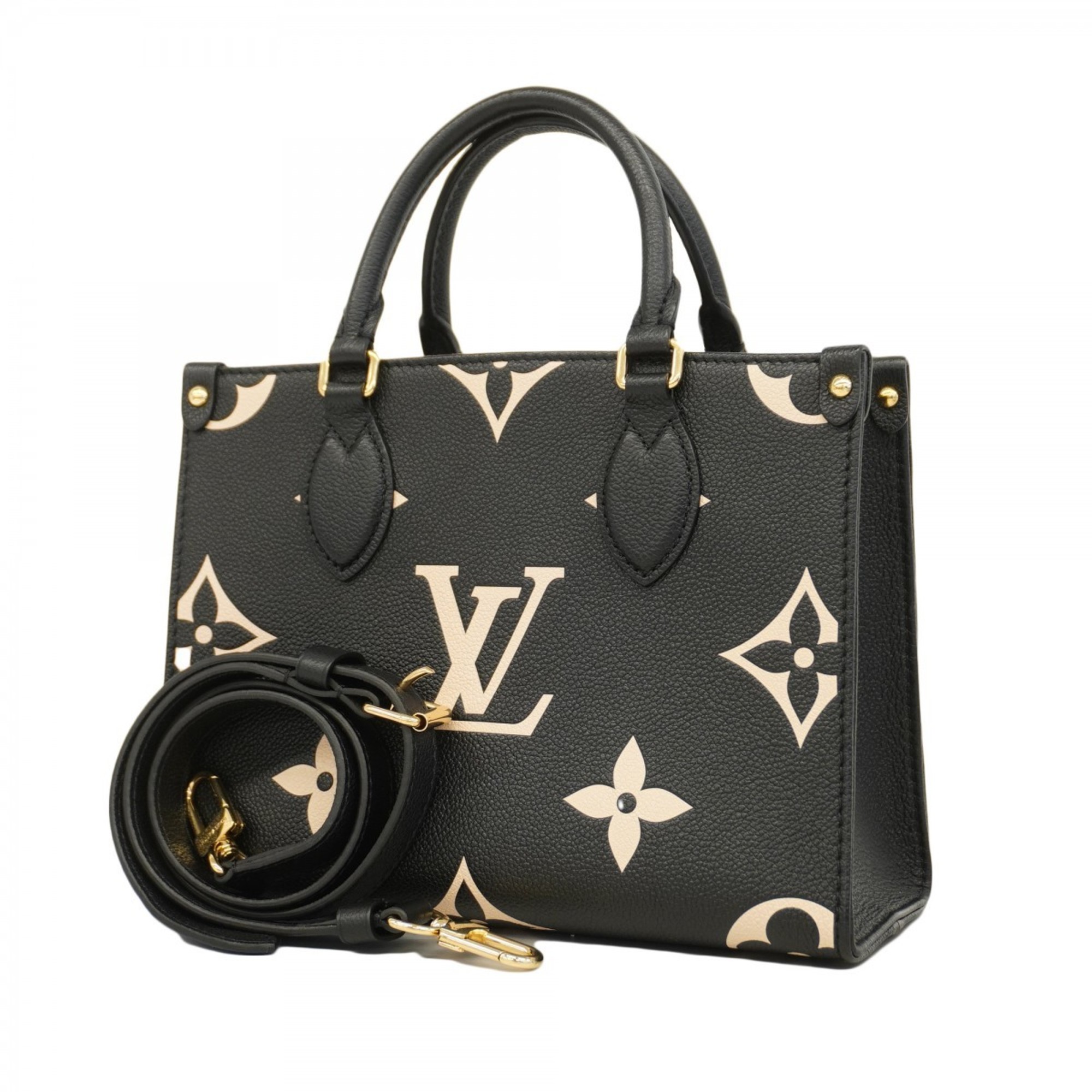 Louis Vuitton Tote Bag Monogram Empreinte Bicolor On the Go PM M45659 Black Beige Women's