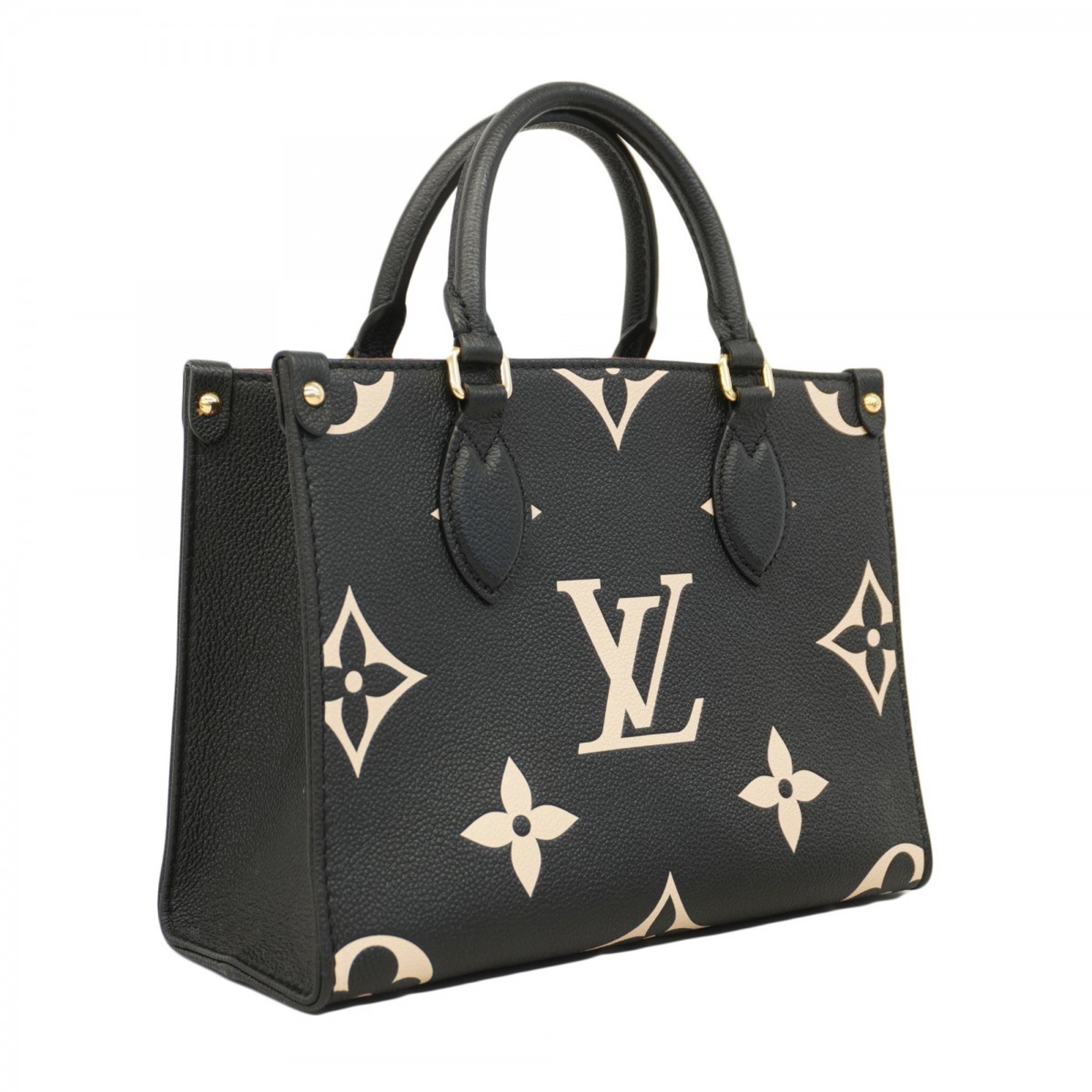 Louis Vuitton Tote Bag Monogram Empreinte Bicolor On the Go PM M45659 Black Beige Women's