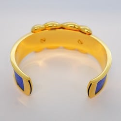 Hermes Bangle GP Plated Leather Gold Blue Ladies