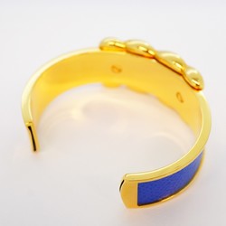 Hermes Bangle GP Plated Leather Gold Blue Ladies