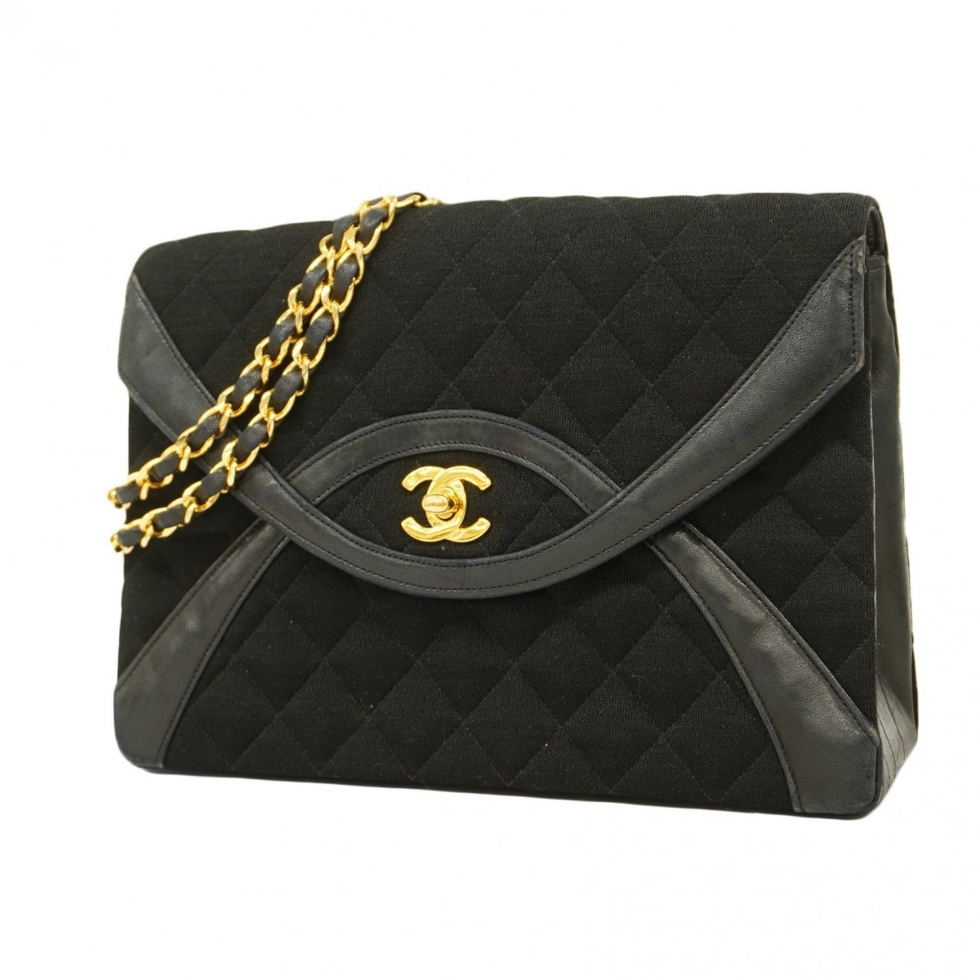 Chanel Shoulder Bag Matelasse Leather Cotton Black Women's