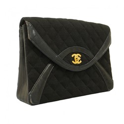 Chanel Shoulder Bag Matelasse Leather Cotton Black Women's