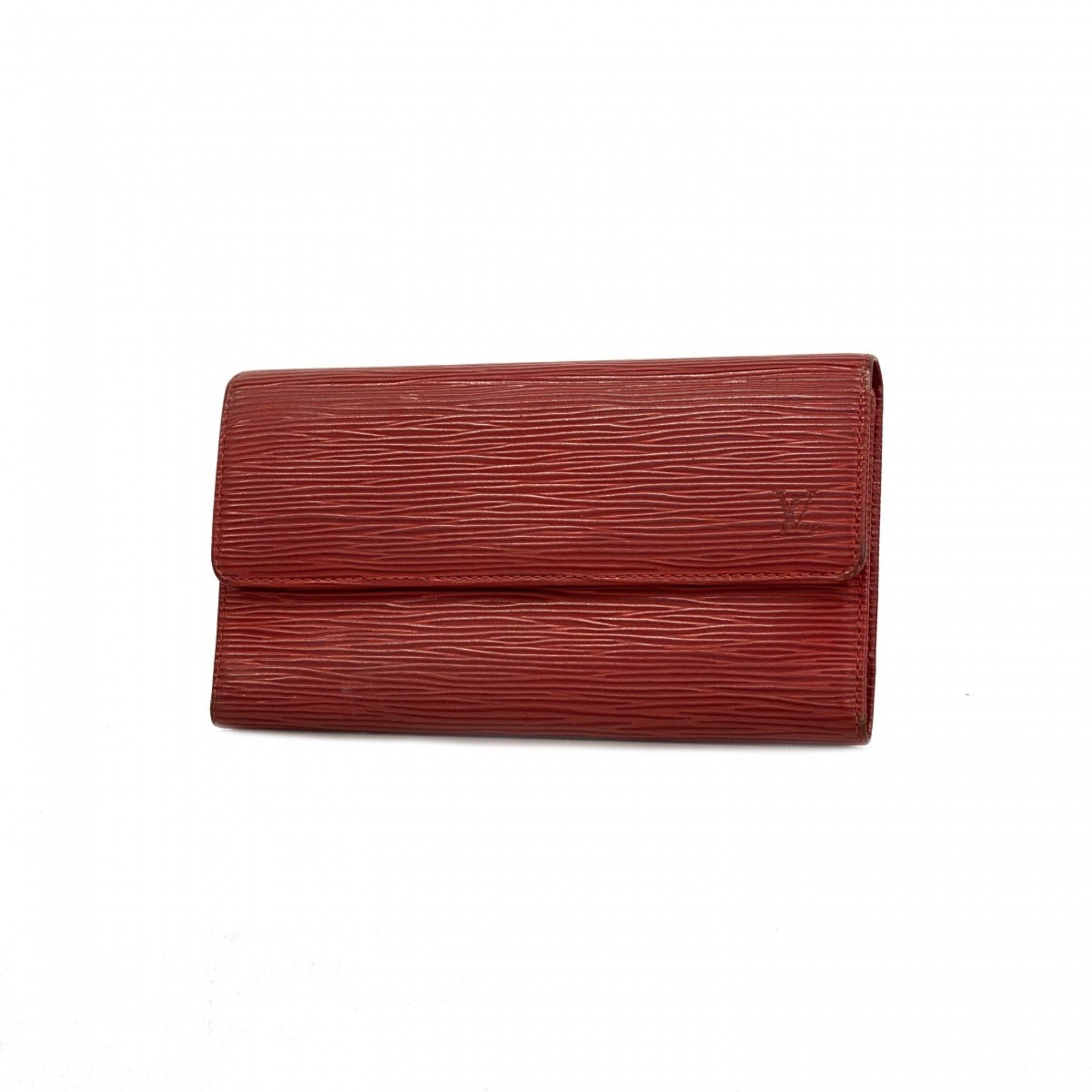 Louis Vuitton Tri-fold Long Wallet Epi Portefeuille International M63387 Castilian Red Women's