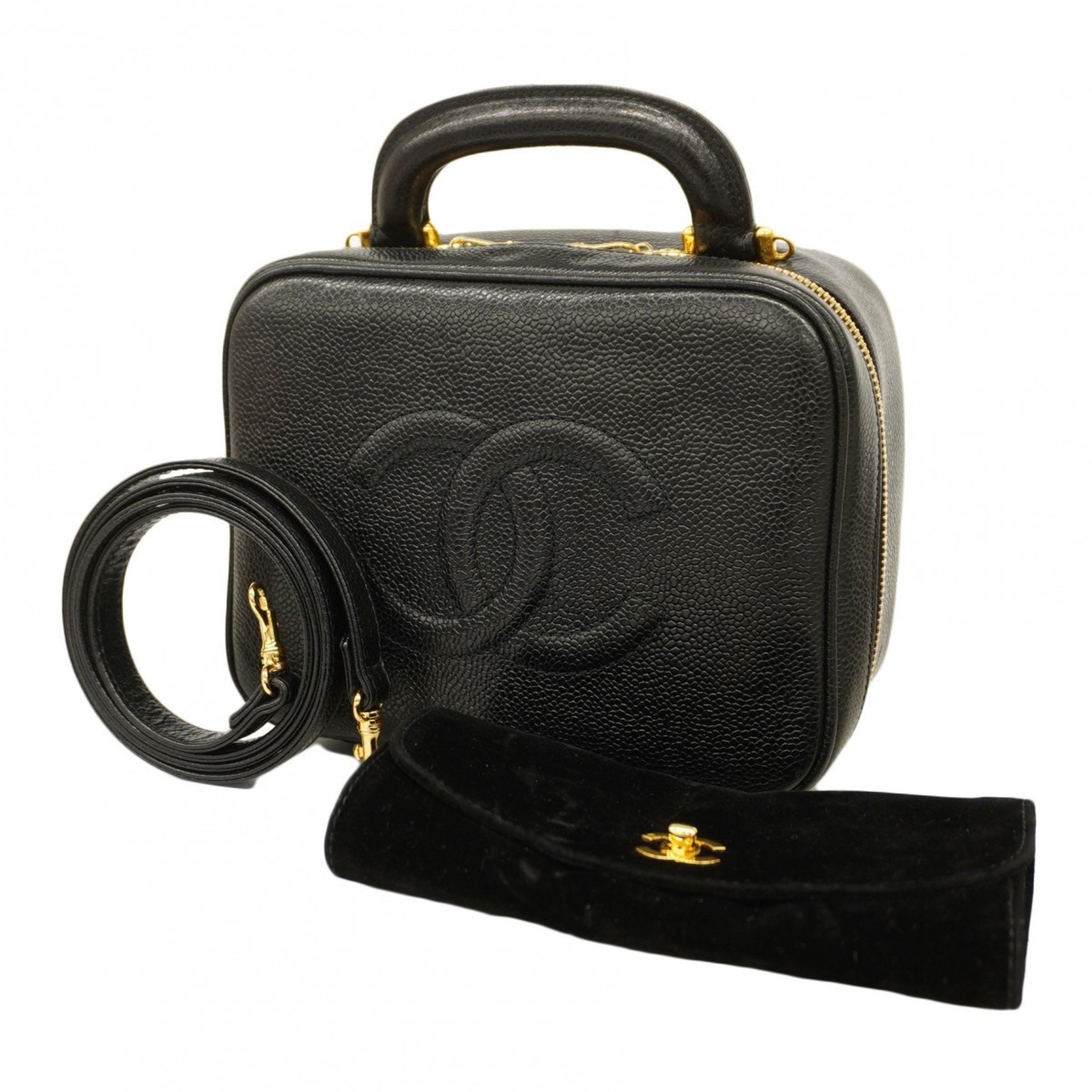 Chanel Vanity Bag Caviar Skin Black Women's