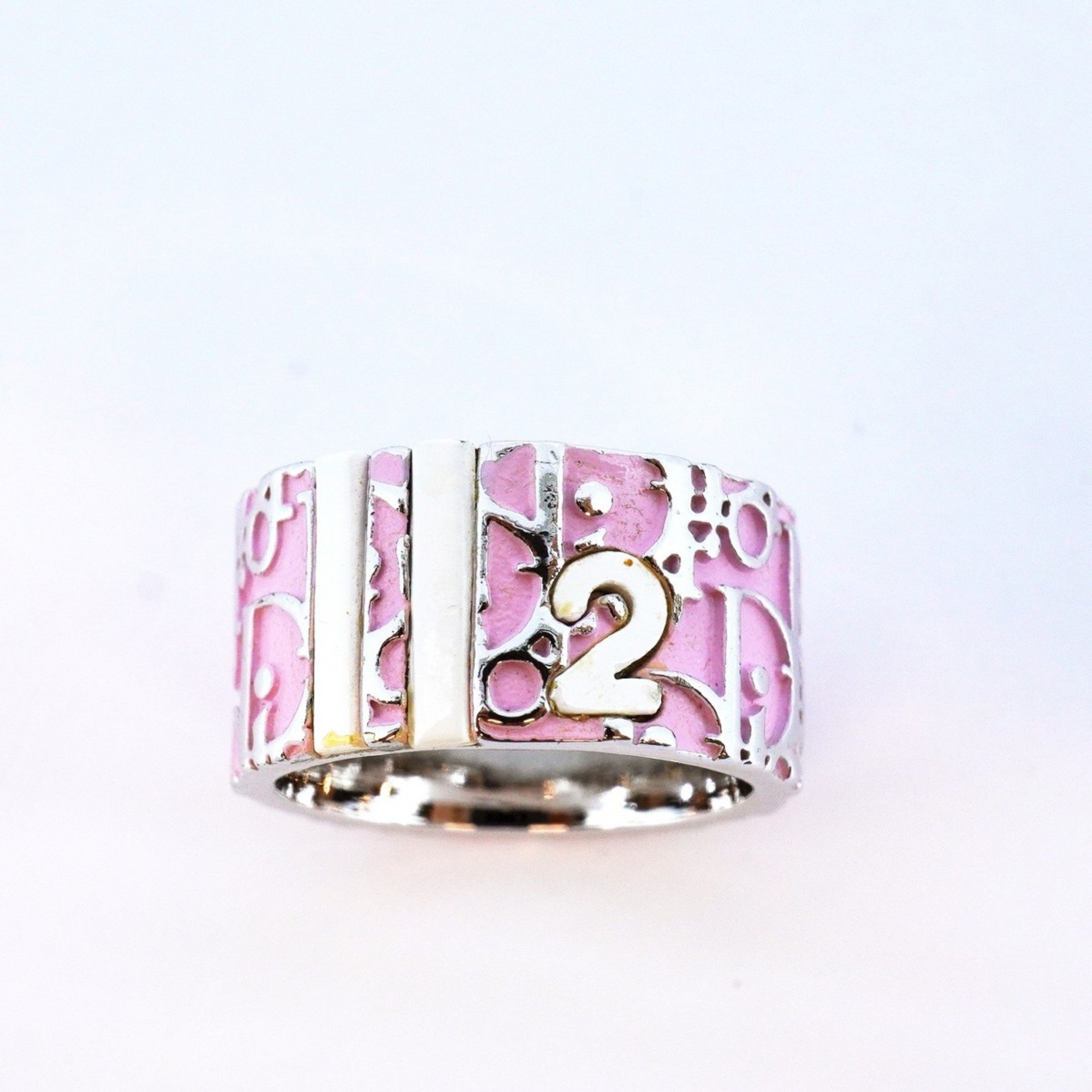 Christian Dior Ring Trotter Metal Silver White Pink Size 12 Women's