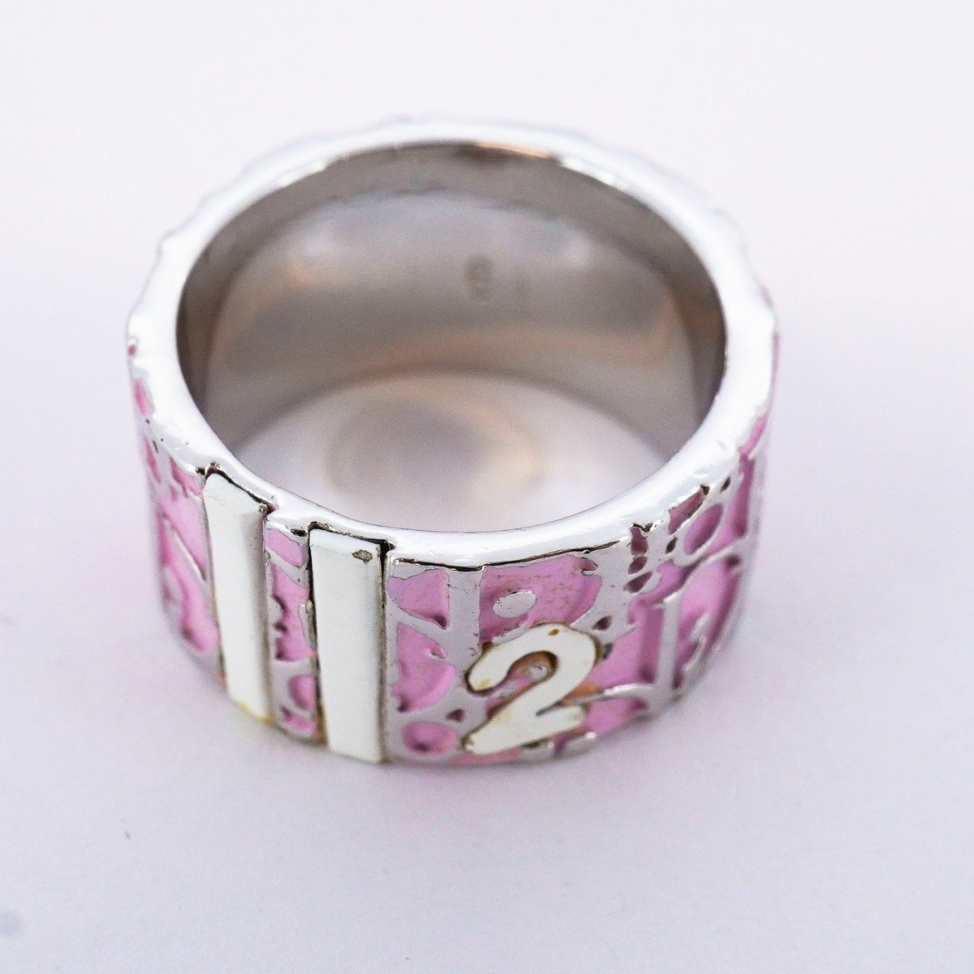 Christian Dior Ring Trotter Metal Silver White Pink Size 12 Women's