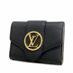 Louis Vuitton Tri-fold Wallet Grain Calfskin Portefeuille LV Pont Neuf Compact M80300 Noir Ladies