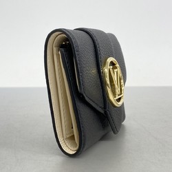 Louis Vuitton Tri-fold Wallet Grain Calfskin Portefeuille LV Pont Neuf Compact M80300 Noir Ladies