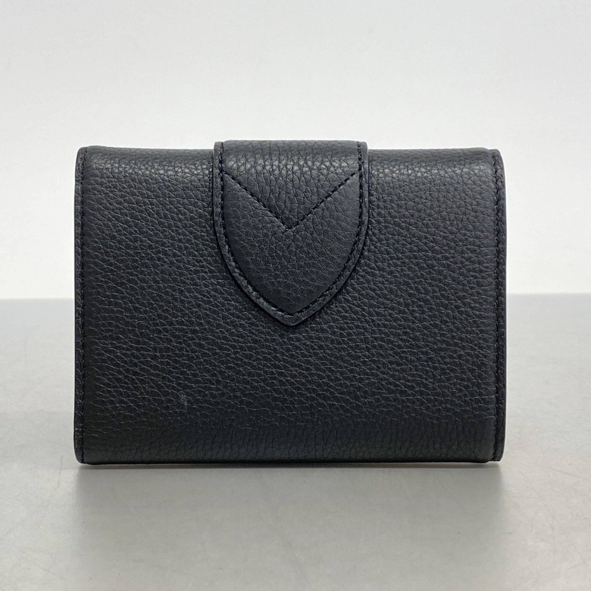 Louis Vuitton Tri-fold Wallet Grain Calfskin Portefeuille LV Pont Neuf Compact M80300 Noir Ladies