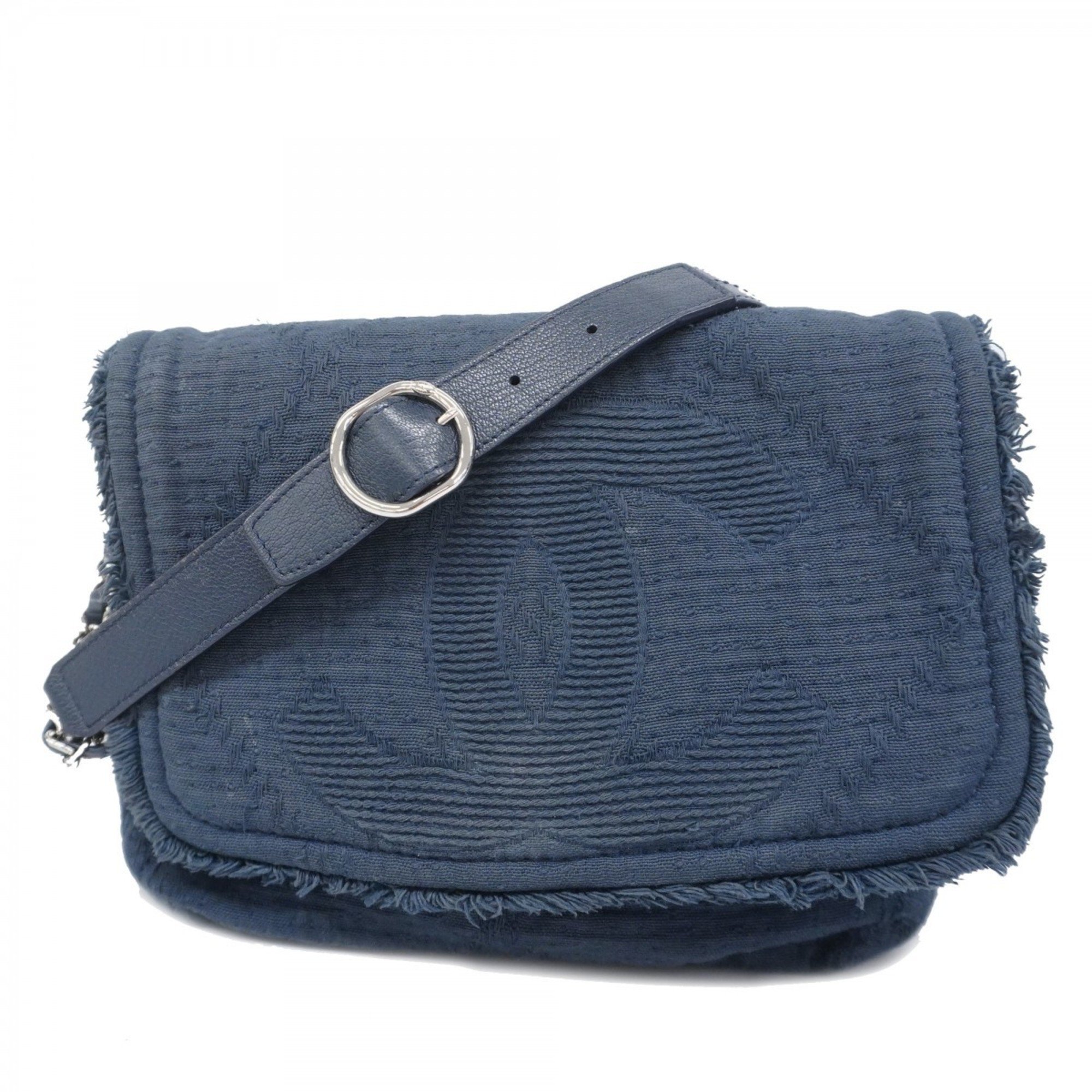 Chanel Shoulder Bag Canvas Navy Women's