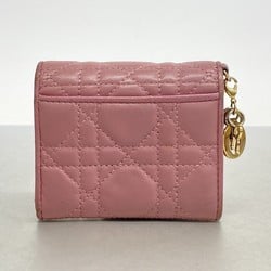 Christian Dior Tri-fold Wallet Cannage Leather Pink Women's