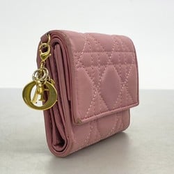 Christian Dior Tri-fold Wallet Cannage Leather Pink Women's