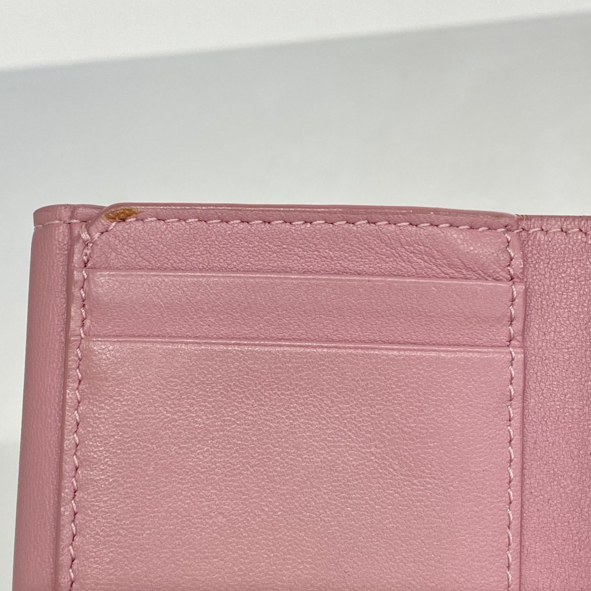 Christian Dior Tri-fold Wallet Cannage Leather Pink Women's