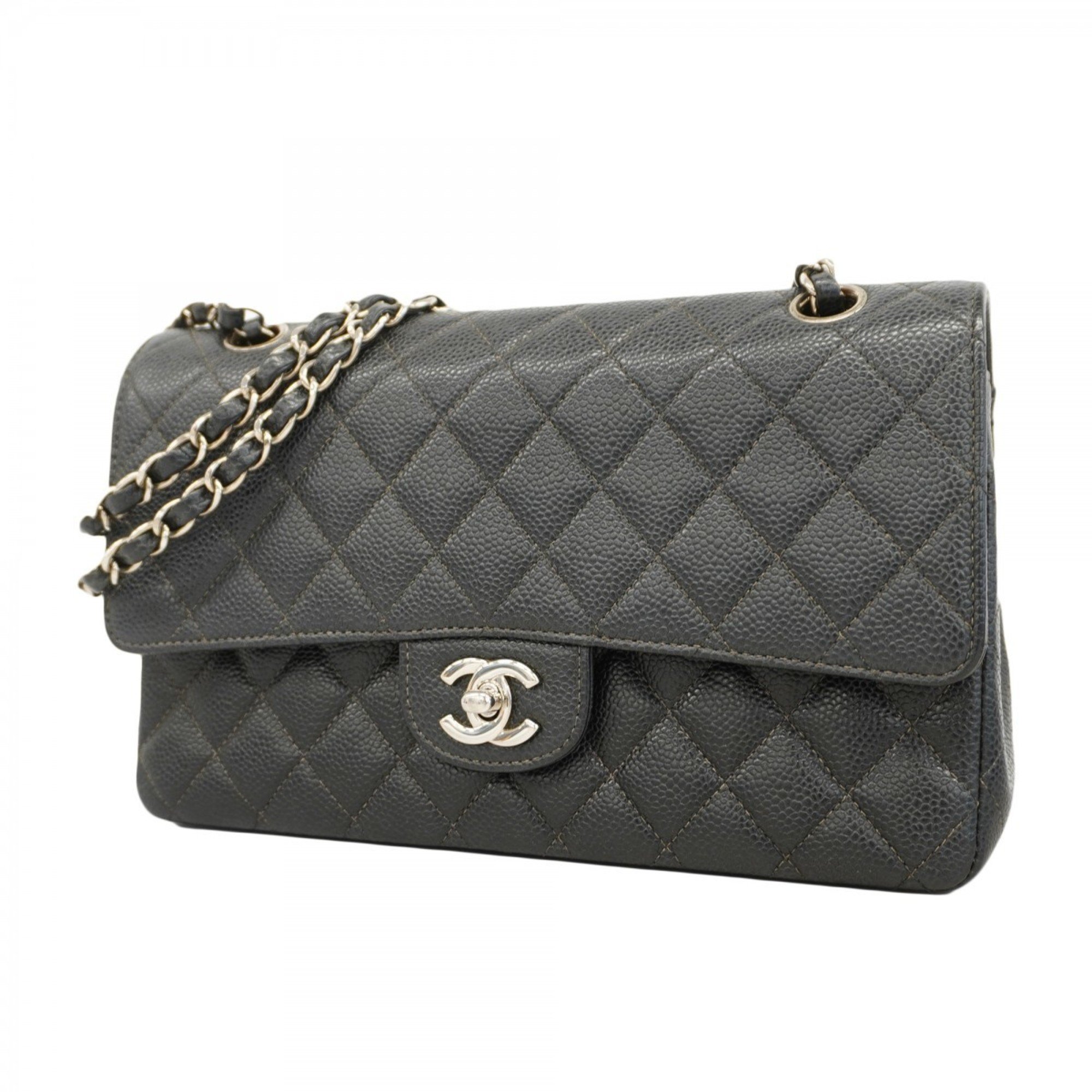 Chanel Shoulder Bag Matelasse Caviar Skin Black Ladies