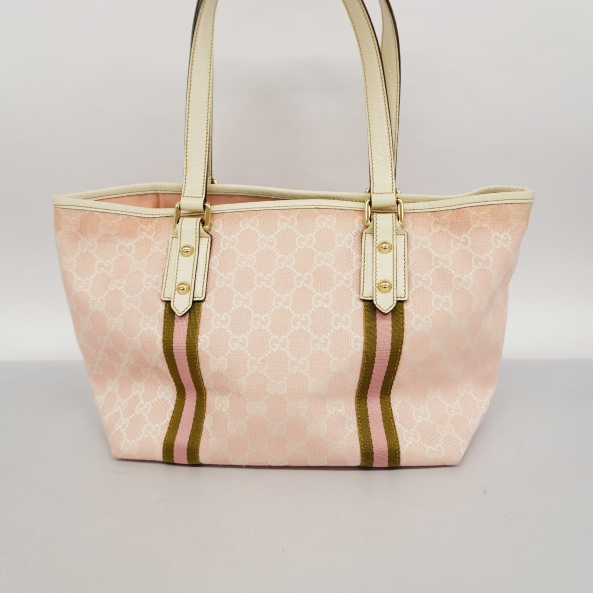 Gucci Tote Bag GG Canvas 137396 White Pink Champagne Women's